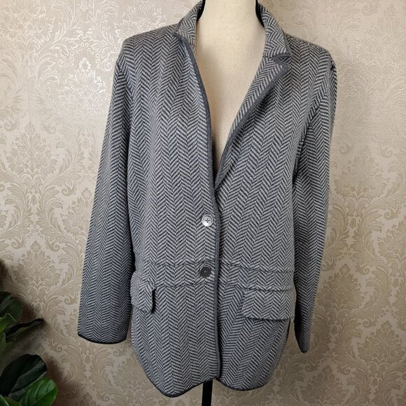 Talbots Plus Petites Size 2XP Two Tone Gray Jacket Merino Wool Chevron Stripes - Picture 2 of 12